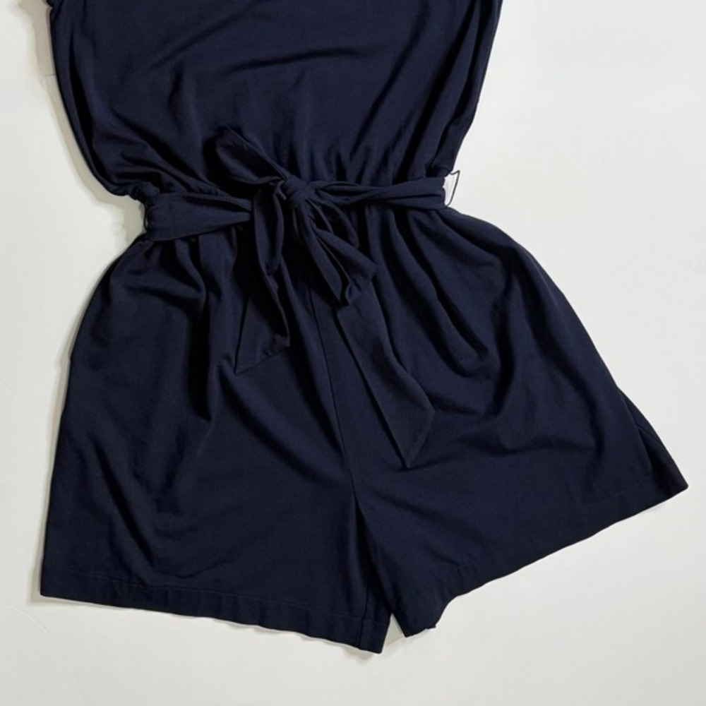 BODEN Caitlin Jersey Knit Romper Playsuit Crochet Trims Navy Blue Pink 8 Tall - Picture 5 of 16